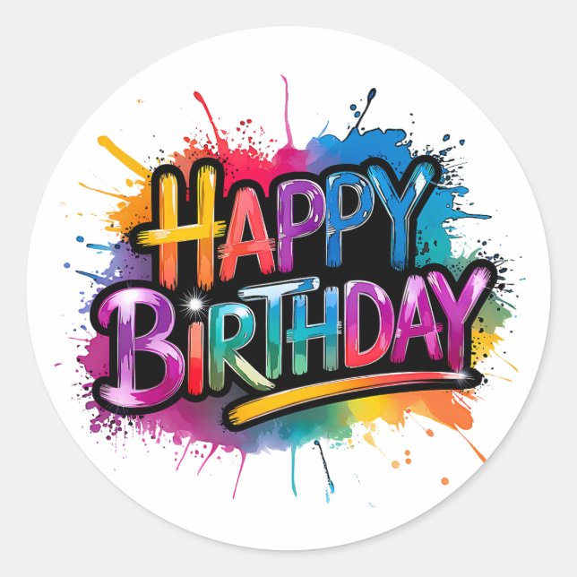 Pegatina Redonda Happy Birthday Sticker Design (Anverso)
