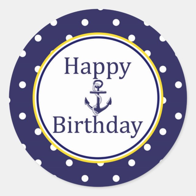 Pegatina Redonda Happy Birthday sticker - Nautical Yellow - Navy (Anverso)
