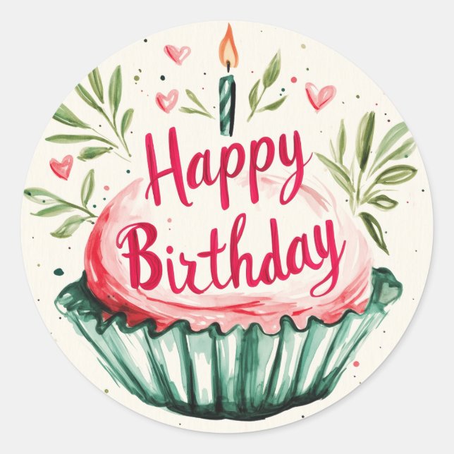 Pegatina Redonda Happy Birthday Sticker - Typ Muffin (Anverso)