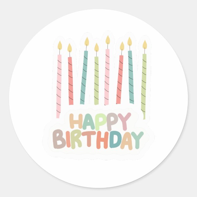 Pegatina Redonda Happy Birthday With Candles Sticker Label (Anverso)