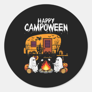 Pegatina Redonda Happy Camp-o-ween Halloween Camping Fantasmas Y Ca