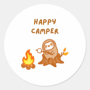Pegatina Redonda Happy Camper Bonfire Sloth