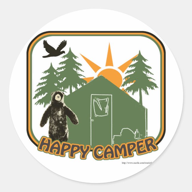 Pegatina Redonda Happy Camper Classic (Anverso)