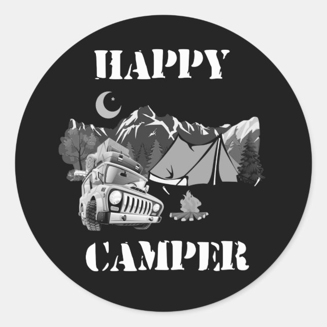 Pegatina Redonda Happy Camper Funny Camping (Anverso)