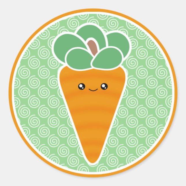 Pegatina Redonda Happy Carrot Kawaii (Anverso)