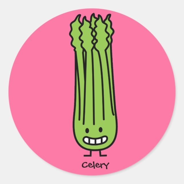 Pegatina Redonda Happy Celery Stalk Bunch fibra vegetal (Anverso)