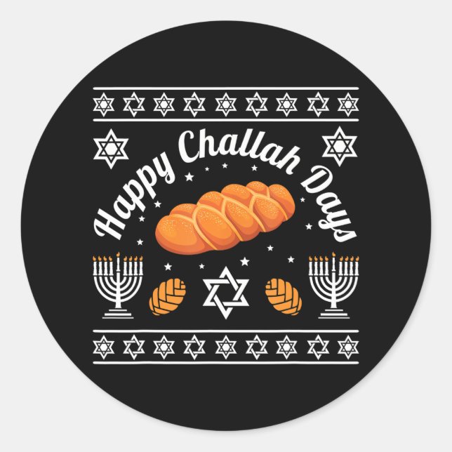 Pegatina Redonda Happy Challah Days Hanukkah (Anverso)