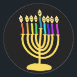 Pegatina Redonda Happy Channukah Menora / Chanukia<br><div class="desc">hanuka,  hannuka,  hannukah,  hanukah,  hannukkah,  hanukkah,  chanuka,  channuka,  channuka,  channukkah,  chanukkah,  chanukkkah,  chanukkkia,  hanukkia,  menora,  mennora,  menorra,  vacaciones,  jewish,  judaica,  ismos,  "feliz hanukkah",  cara feliz",  candelabra, </div>