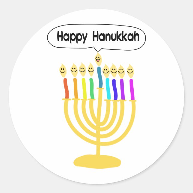 Pegatina Redonda Happy Channukah Menora / Chanukia (Anverso)