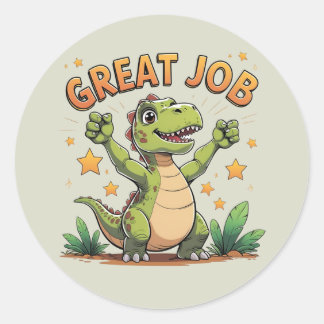 Pegatina Redonda Happy Cheering Dinosaur Sticker | Great Job!