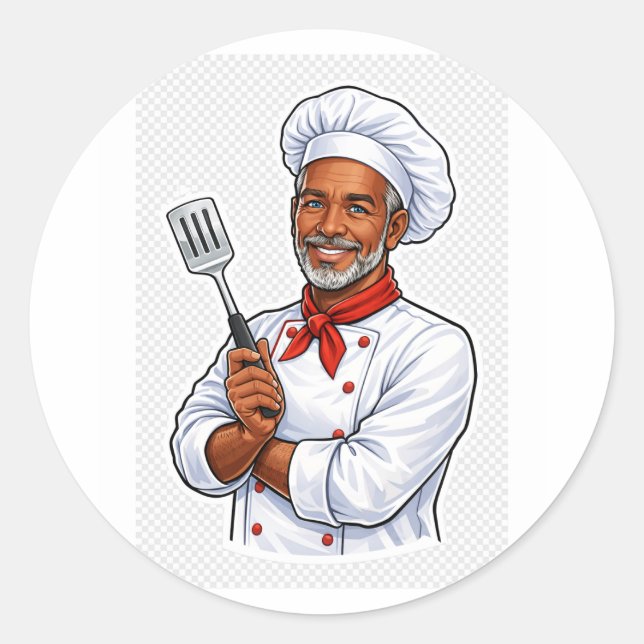 Pegatina Redonda happy chef cooking kitchen funny chef sticker (Anverso)