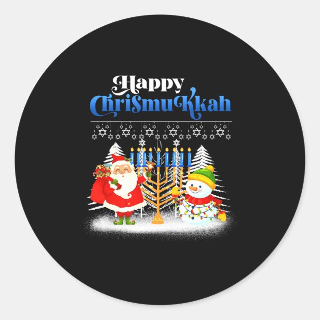 Pegatina Redonda Happy Chrismukkah Jewish Christmas Hanukkah  (Anverso)