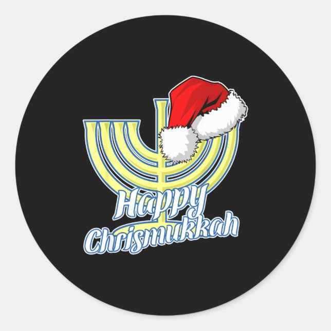 Pegatina Redonda Happy Christmukkah Hanukkah Christmas  (Anverso)