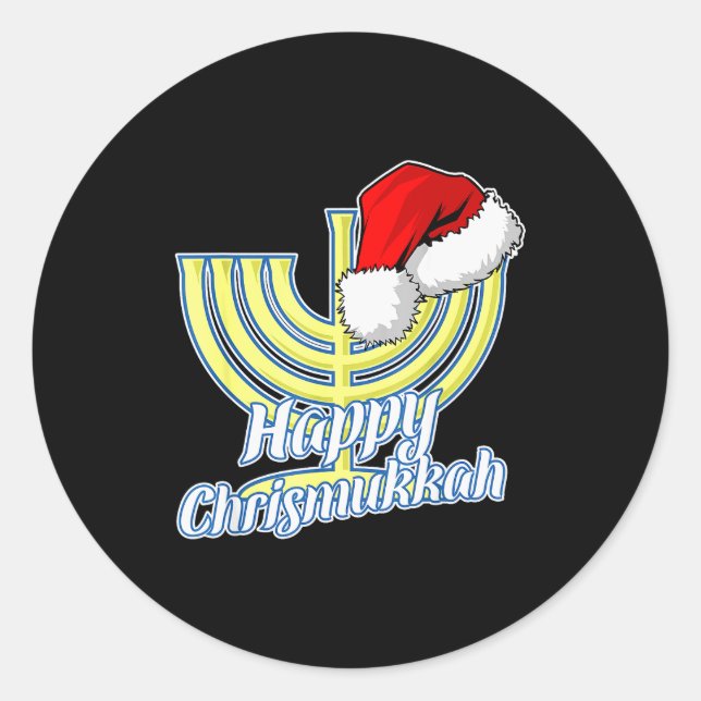 Pegatina Redonda Happy Christmukkah Hanukkah Christmas  (Anverso)