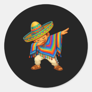 Pegatina Redonda Happy Cinco De Mayo Mexican Boy Dabbing Poncho Par