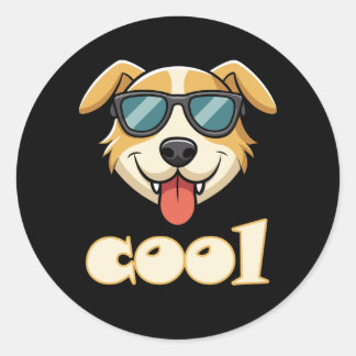 Pegatina Redonda Happy - Cool Cartoon Dog