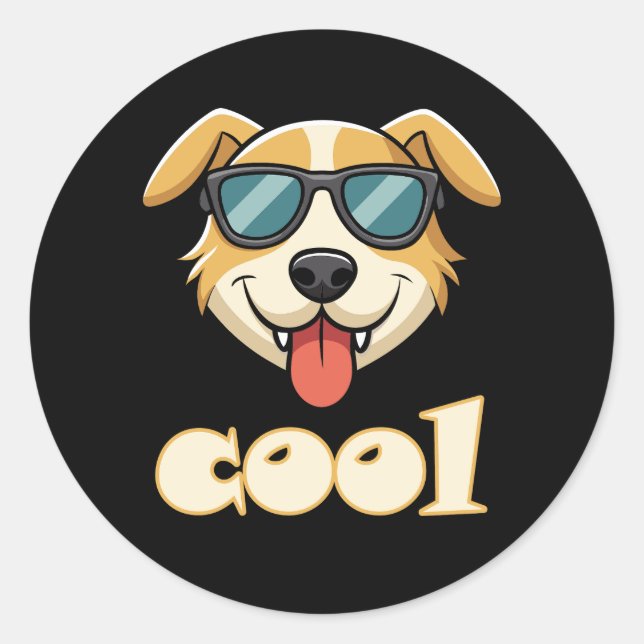 Pegatina Redonda Happy - Cool Cartoon Dog (Anverso)
