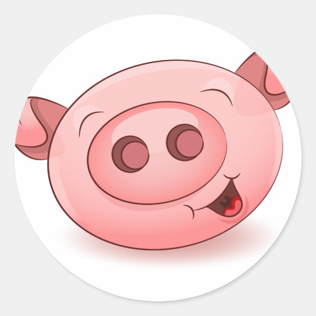 Pegatina Redonda Happy Cute Pig Face (Anverso)