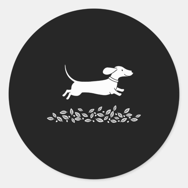 Pegatina Redonda Happy Dachshund With Autumn Leaves For Pet Lovers  (Anverso)