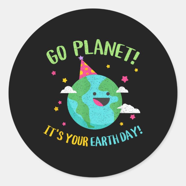 Pegatina Redonda Happy Earth Day Go Planet Funny Science Teachate R (Anverso)