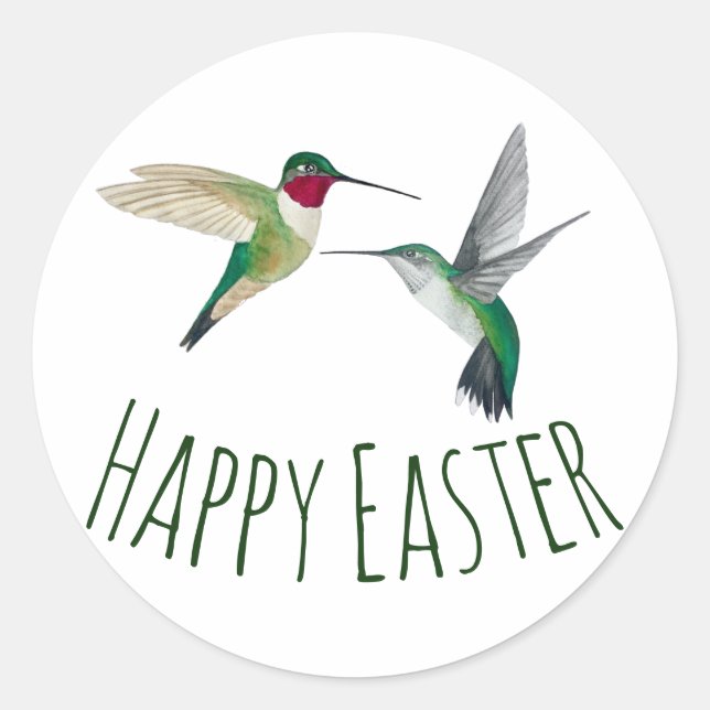 Pegatina Redonda Happy Easter Broad-tails Hummingbirds Classic Ro (Anverso)