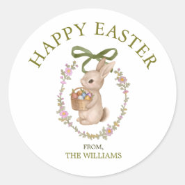 Pegatina Redonda Happy Easter Bunny Floral Elegant Classic