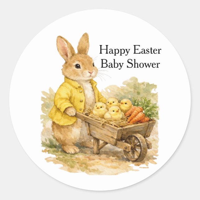Pegatina Redonda Happy Easter Bunny Rabbit Baby Shower (Anverso)