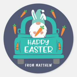 Pegatina Redonda Happy Easter Cute Modern Gnome Truck Name