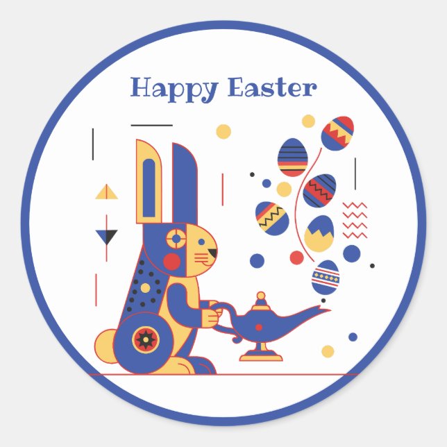 Pegatina Redonda Happy Easter Cute Personalized (Anverso)