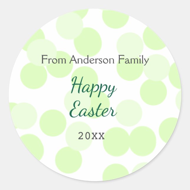 Pegatina Redonda Happy Easter gray green polka dots family name (Anverso)