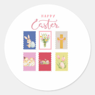 Pegatina Redonda Happy Easter Holiday Stamp