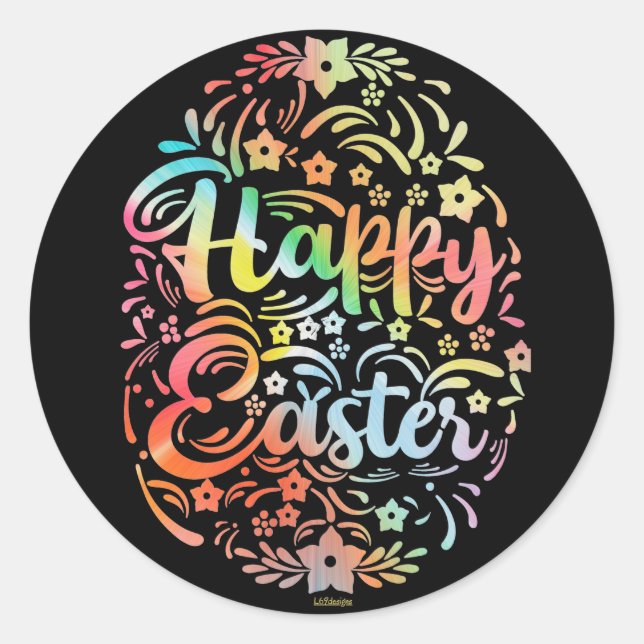 Pegatina Redonda HAPPY EASTER linda idea de regalo de huevo de Pasc (Anverso)