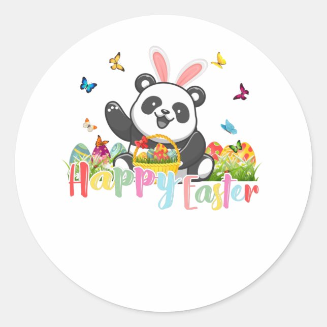 Pegatina Redonda Happy Easter Panda Bunny Eggs (Anverso)