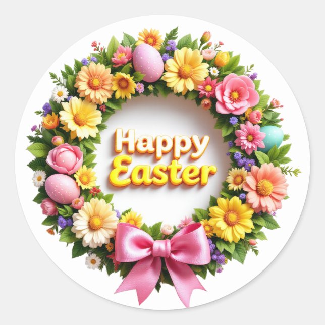Pegatina Redonda Happy Easter Wreath Sheet of (Anverso)