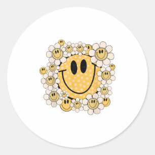 Pegatina Redonda Happy Face Daisy Flower Preppy Aesthetic Smile fac
