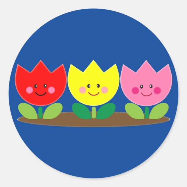 Pegatina Redonda Happy Face Tulip Flowers Garden art (Anverso)