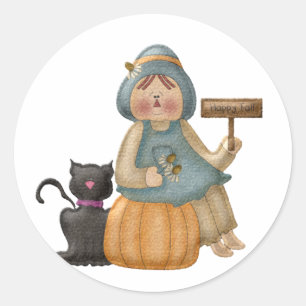 Pegatina Redonda Happy Fall Scarecrow