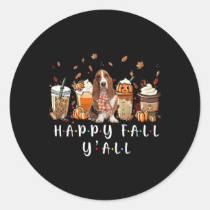 Pegatina Redonda Happy Fall Y'all Bysset Hound Dog Coffkin F