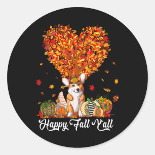 Pegatina Redonda Happy Fall Y'all Funny Corgi Autumn Pumpkins
