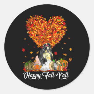 Pegatina Redonda Happy Fall Y'all Funny Shih Tzu Autumn Pumpkins