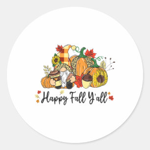 Pegatina Redonda Happy Fall Y'all Gnome Leopard Pumpkin Autumn Gnom
