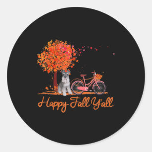 Pegatina Redonda Happy Fall Yall Gracioso Schnauzer Dog Autumn Bicy