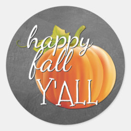 Pegatina Redonda Happy Fall Yall Pumpkin en Blackboard