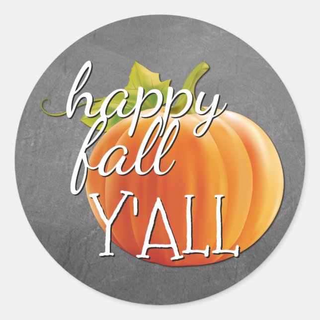 Pegatina Redonda Happy Fall Yall Pumpkin en Blackboard (Anverso)