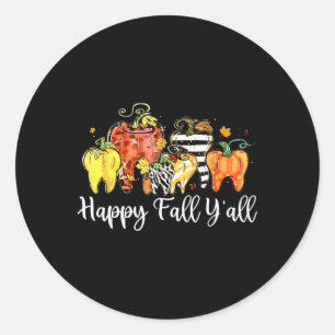 Pegatina Redonda Happy Fall Y'all Pumpkin Tooth Lepard Zebra Hallow
