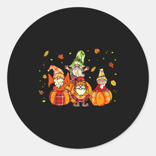 Pegatina Redonda Happy Fall Yall Shirt Buffalo Pumpkin Autumn Gnome (Anverso)
