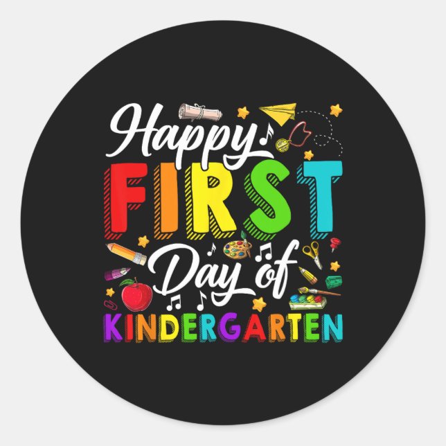 Pegatina Redonda Happy First Day Of Kindergarten Back To School Boy (Anverso)