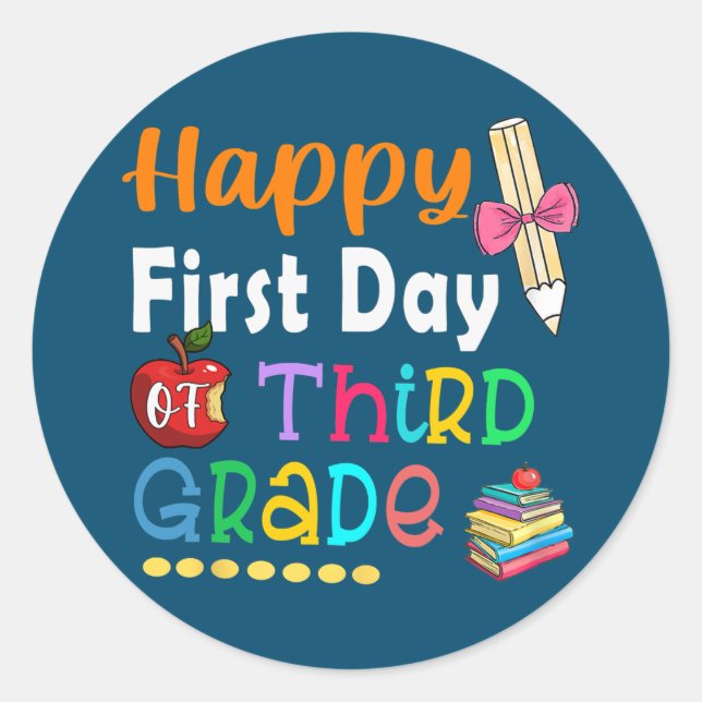Pegatina Redonda Happy First Day of School 3rd Grade Teacher (Anverso)