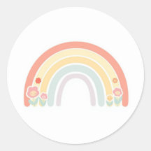 Happy Flower Faces Pastel Rainbow Favor Sticker
