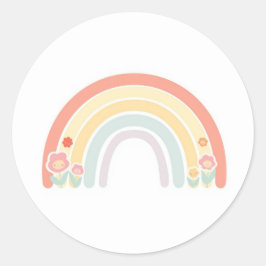 Pegatina Redonda Happy Flower Faces Pastel Rainbow Favor Sticker